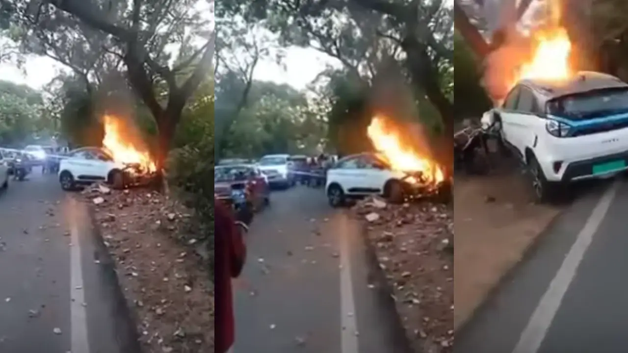 हैदराबाद में Tata Nexon EV में लगी आग, कार से सकुशल बाहर आए यात्री, Video देखें